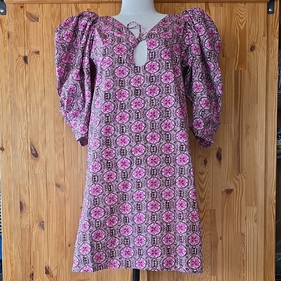 RHODE Dresses & Skirts - NWT RHODE RARE FELIX POPLIN MINI DRESS IN PINK FLORAL CHAIN PRINT SIZE S